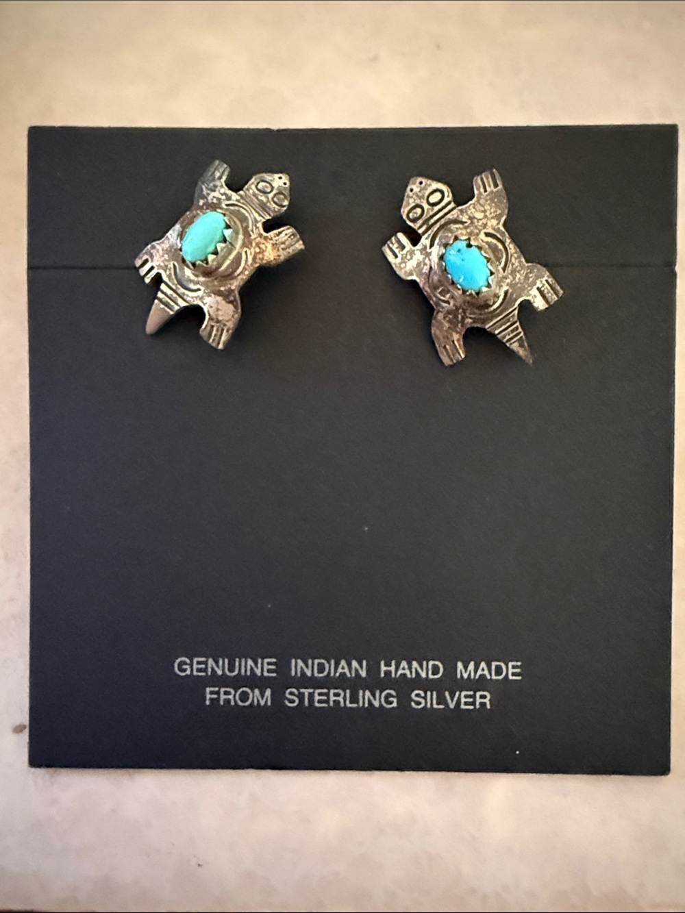 Sterling Silver Turtle Stud Earrings with Turquoise Accent